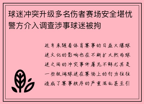 球迷冲突升级多名伤者赛场安全堪忧警方介入调查涉事球迷被拘